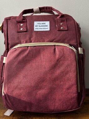You Are My Sunshine Young Fashion Diaper Bag Backpack Burgundy Multi Pockets
